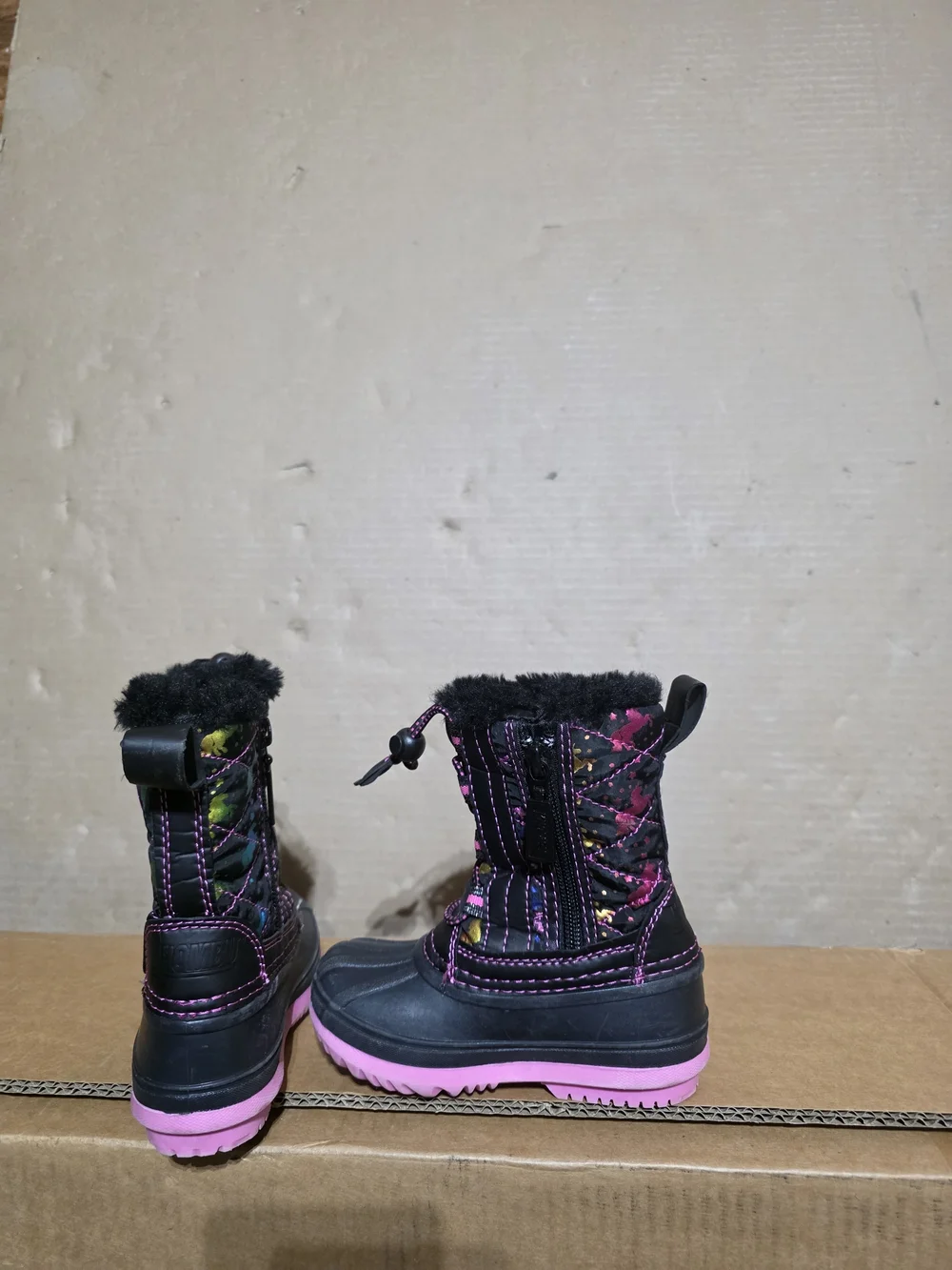 Kids Black and Pink Winter Snow Boots